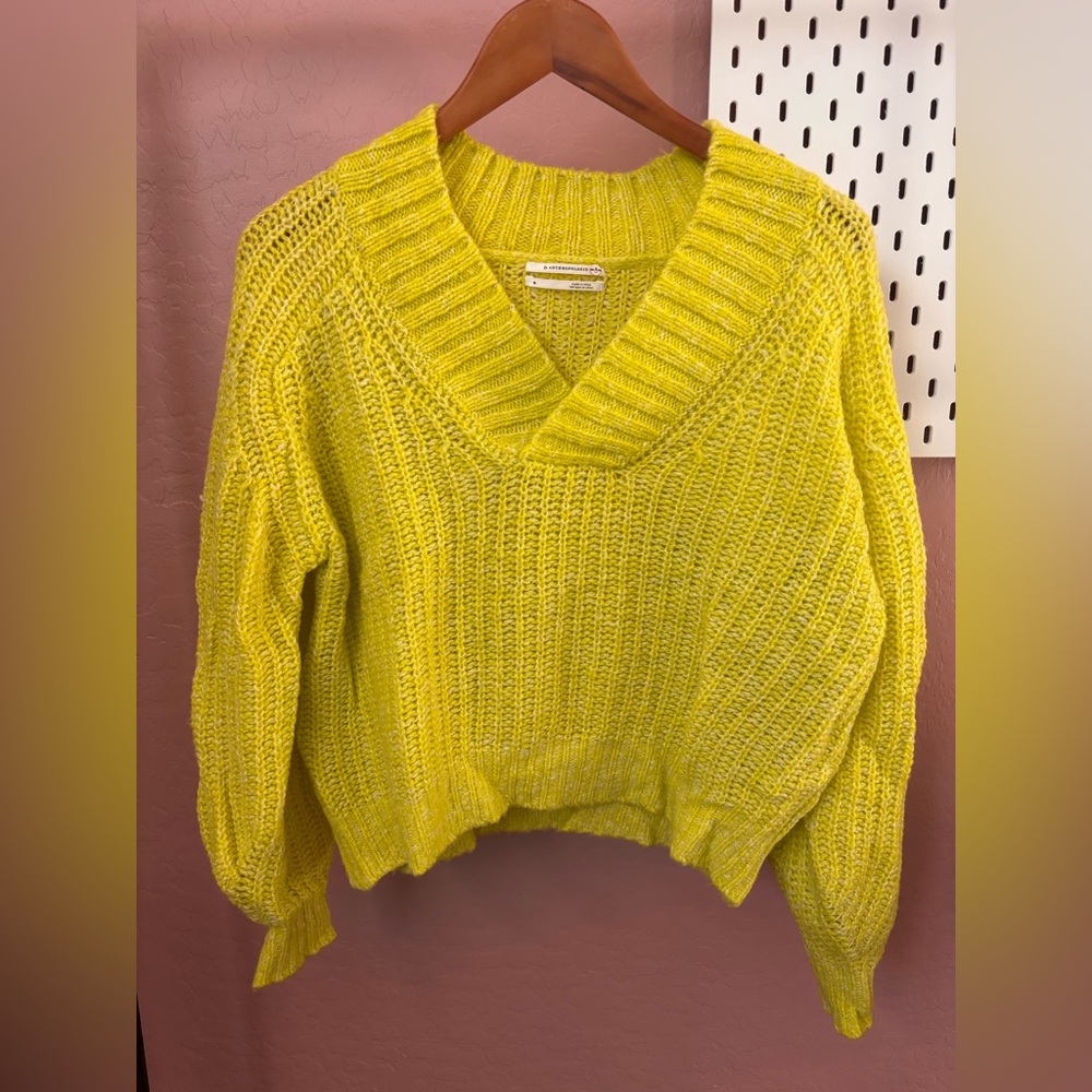 Anthropologie Bright Yellow V-Neck Sweater